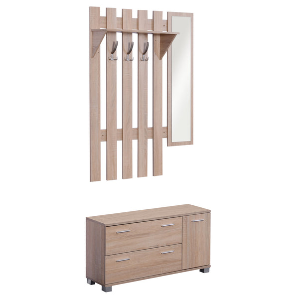 online Meuble d'Entrée Porte-Chaussures Cintre et Miroir en Bois