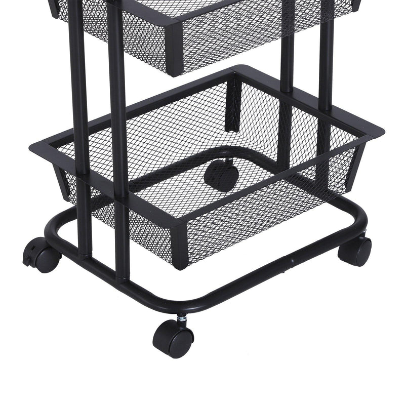 Carrello da Cucina Multiuso Salvaspazio 3 Livelli in Acciaio a Rete Nero 40x30x79 cm 
