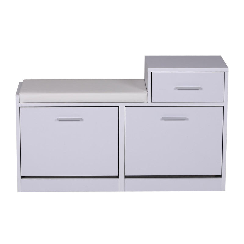 Divanetto Scarpiera 3 Scomparti con Cuscino Bianco 94.5x57x30 cm 