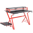 Scrivania da Gaming 168x66x92.5 cm in Acciaio e MDF con Portabicchiere  Rossa e Nera