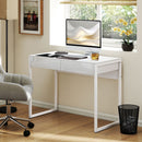 Scrivania Moderna 100x50x75 cm con 2 Cassetti e Gambe in Acciaio Bianco Lucido      