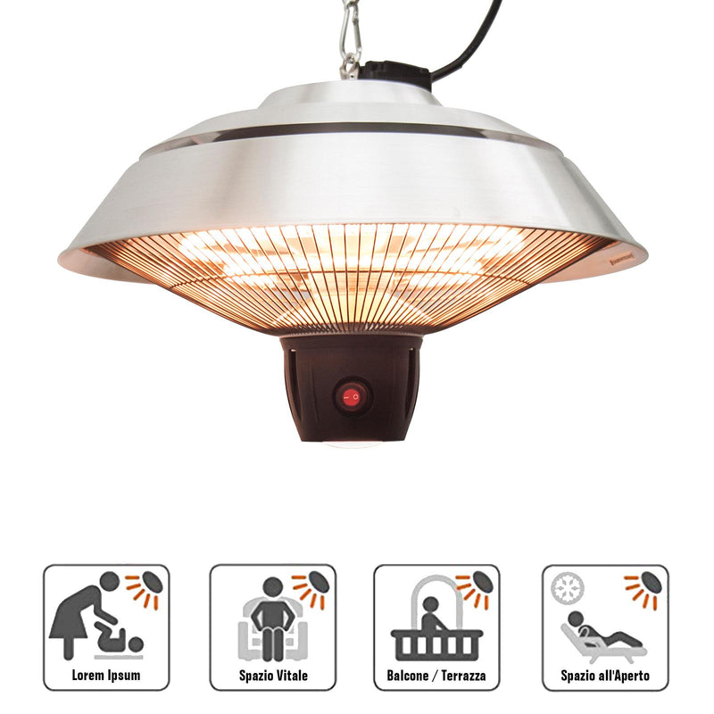 Stufa da Esterno Lampada Riscaldante Elettrica a Sospensione 1500W con Telecomando 