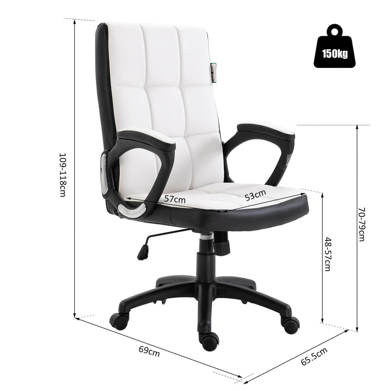 Sedia da Ufficio Presidenziale Girevole Imbottita  Bianca e Nera