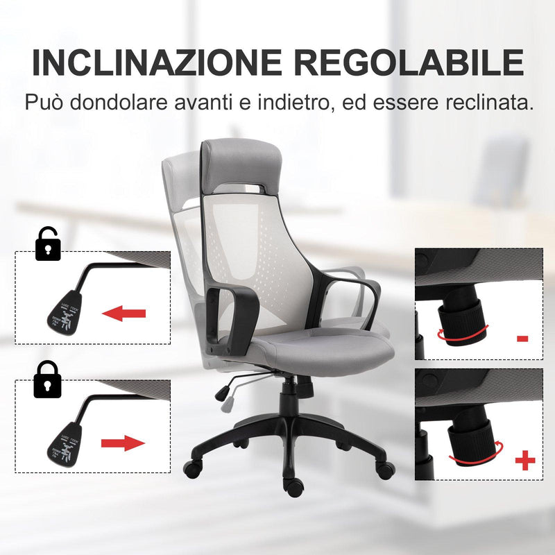 Sedia da Ufficio Presidenziale Ergonomica a Rete con Supporto Lombare  Grigia