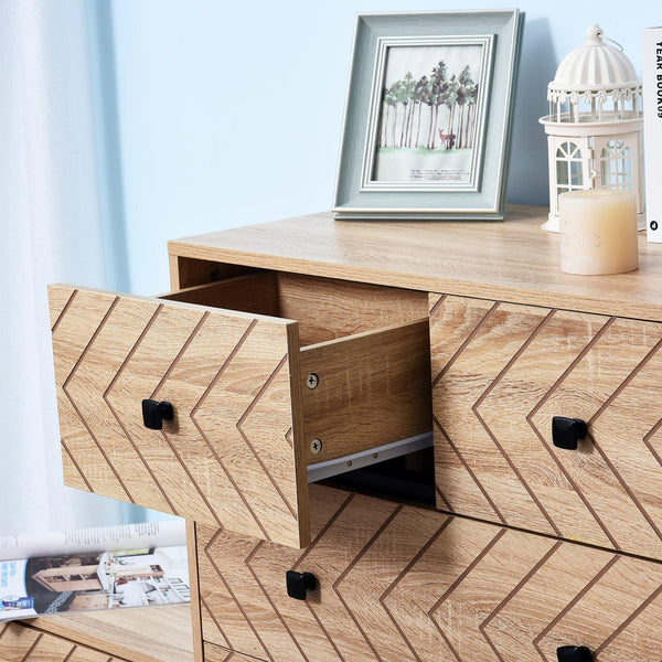 online Commode 5 Tiroirs en Bois Style Rétro 80x39,5x110 cm Onde Bois Naturel