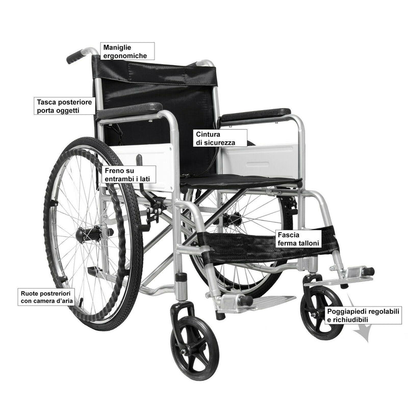 Sedia a Rotelle Pieghevole ad Auto Spinta in Acciaio Rizzetti 