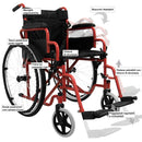 Sedia a Rotelle Pieghevole ad Auto Spinta in Acciaio Rizzetti Rossa