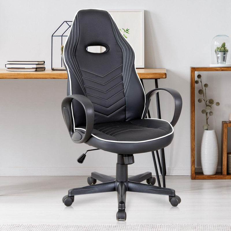 Sedia da Gaming Ergonomica in Similpelle Altezza Regolabile  Nera e Bianca