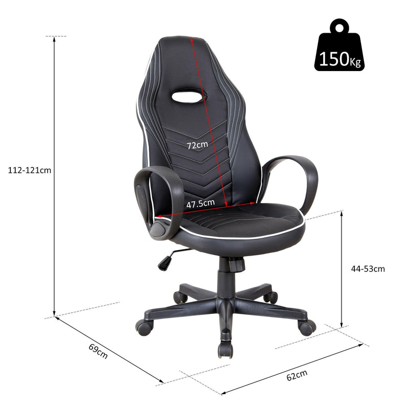 Sedia da Gaming Ergonomica in Similpelle Altezza Regolabile  Nera e Bianca
