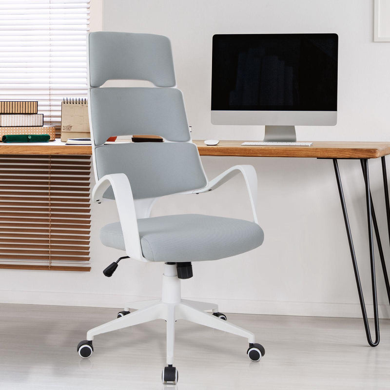Sedia da Ufficio Presidenziale Ergonomica in Tessuto  Bianco e Grigio
