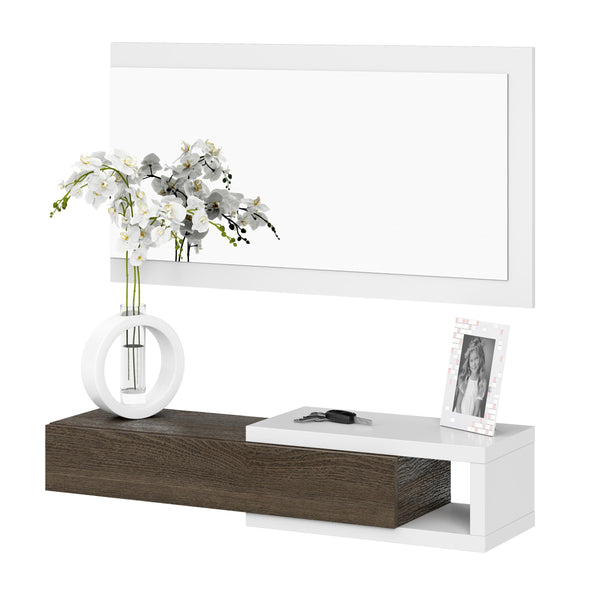 prezzo Meuble d'entrée avec tiroir et miroir Rizzetti Stockholm Blanc et Marron