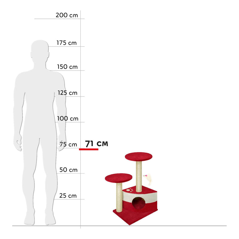 Albero Tiragraffi con Cuccia per Gatti H71 cm Rizzetti Fidel Rosso