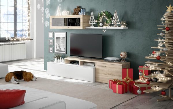 acquista Meuble TV Rangement Mural Salon Rizzetti Blanc et Chêne