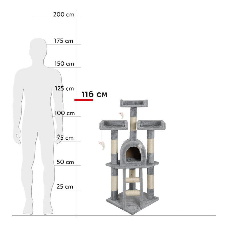 Albero Tiragraffi con Cuccia per Gatti H116 cm Rizzetti Silvestro Grigio