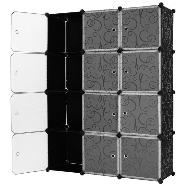 acquista Armoire Modulable 12 Cubes 112x37x148 cm Rizzetti Noir avec Broderie