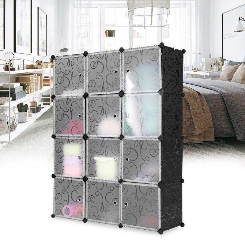 Armadio Guardaroba Modulare 12 Cubi 112x37x148 cm Rizzetti Nero con Ricamo