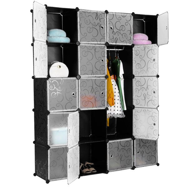 Armoire Modulable 20 Compartiments 147x37x183 cm Rizzetti Noir avec Broderie prezzo