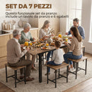 Set Pranzo con Tavolo Allungabile 160x70x78 cm e 6 Sgabelli per 4-6 Persone in Pannello Truciolare e Acciaio Nero e Noce      