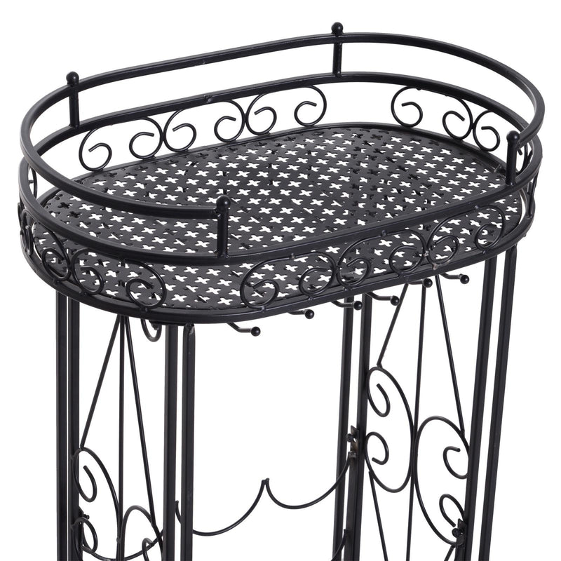 Cantinetta Portabottiglie con Portacalici 28,5x46x77,5 cm in Ferro Battuto  Nera