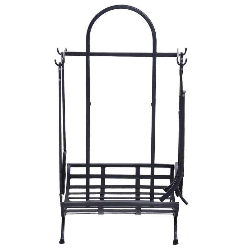 Portalegna Legnaia in Ferro 45x40x78 cm Max 100Kg con Attrezzi  Nero