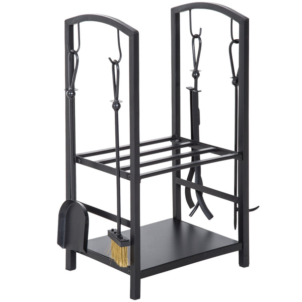 Porte-bûches Fer Bûcher 40x30x74 cm Max 100Kg avec Outils Noirs sconto