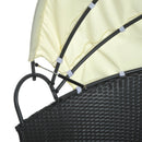 Divano Letto da Esterno Conchiglia con Poggiapiedi e Tenda Parasole in Rattan Sintetico Nero 