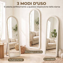 Specchio da Terra e Parete ad Arco 160x60 cm con Cornice in Flanella e MDF Bianco Crema      