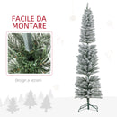Albero di Natale Innevato Slim 210 cm con 405 Rami e 180 Luci LED Bianco Caldo in Plastica e Metallo Bianco      