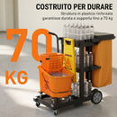 Carrello Pulizie 122x46,5x101 cm Ruote 3 Ripiani Sacco 70L Secchio con Strizzatore in PP HDPE Arancione      