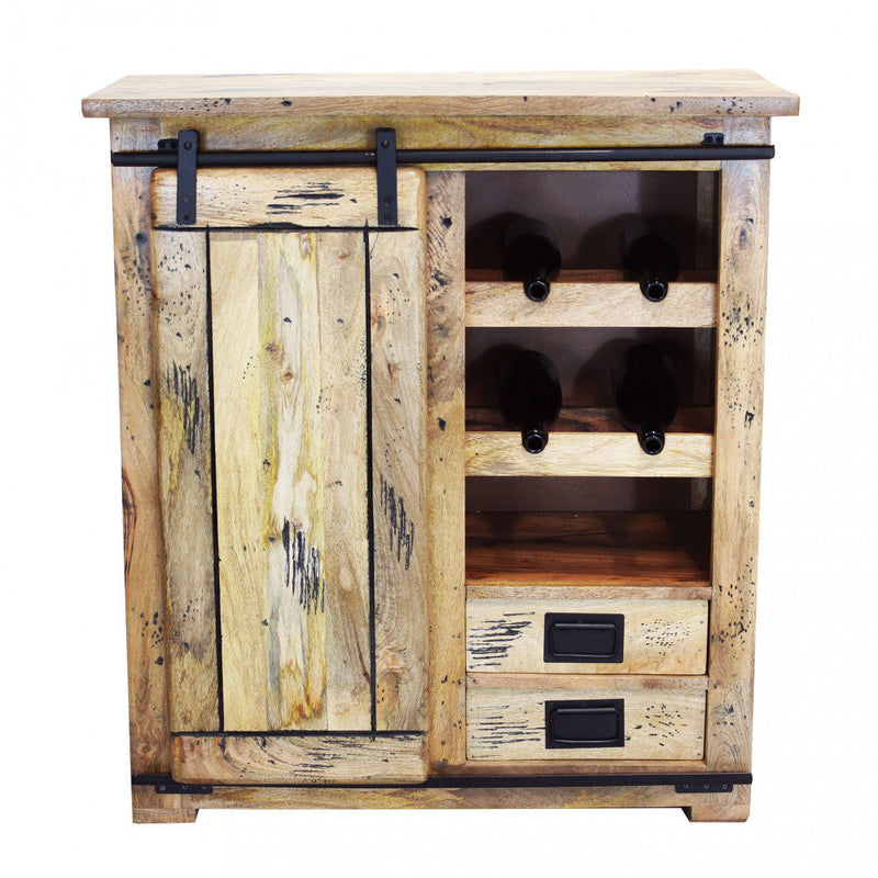 Mobile Cantinetta Portabottiglie 1 Anta 2 Ripiani e Cassetti 90x45x100 h cm in Legno