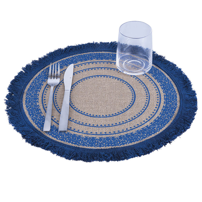 Set 6 Tovagliette Ø38 cm  in Juta VdE Tivoli 1996 Blue Blu e Beige