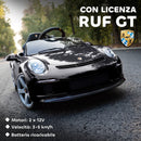 Macchina per Bambini 3-5 Anni con Licenza Ufficiale RUF GT Telecomando Cintura di Sicurezza e Musica Nero      