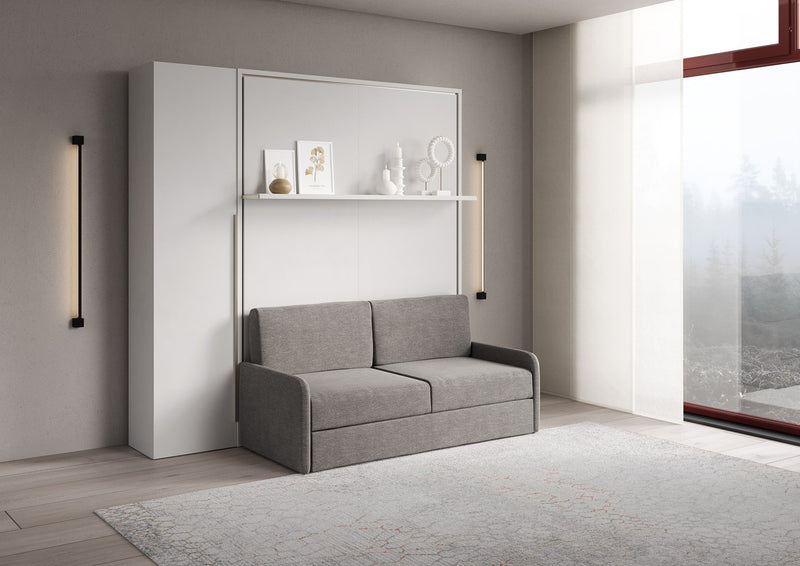 Letto Matrimoniale Francese A Scomparsa 140 Versia Con Divano Mensola E Armadio 1 Anta Sx Bianco      