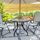 Tavolino da Giardino Rotondo Ø96.5x71 cm con Foro per Ombrellone in Metallo e Vetro Temperato Nero  