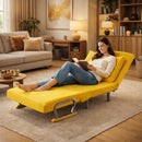 Poltrona Letto Reclinabile Chaise Lounge con Seduta Imbottita Convertibile in Velluto a Coste Giallo Mostarda