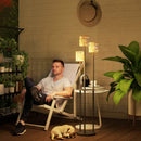 Lampada Solare da Esterno in stile Boho Ø37x144 cm con Ripiano Centrale in Rattan PE e Acciaio Nero e Giallo 