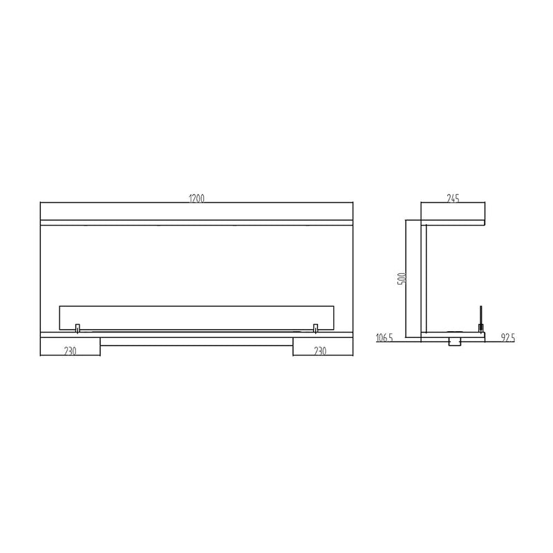 Camino a Bioetanolo da Incasso ad angolo 120x24,5x50 cm Trevi 120 Nero 