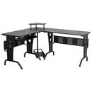 Scrivania da Ufficio ad Angolo Porta PC 170x140x86,5 cm in Acciaio e MDF  Nera