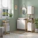 Mobile Sottolavabo da Bagno con Armadietto 2 Ante a Pressione 70x33x79,5cm in Bambù e MDF con Intaglio a U Bianco 