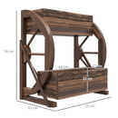 Fioriera da Esterno a 2 Livelli con 3 Vasi e Ruote di Carro Stile Country 55x32x56 cm in Legno Carbonizzato