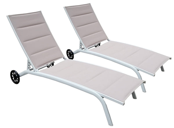 acquista Lot de 2 Transats de Jardin 194x71x83 cm en Aluminium et Textilène Gris Tourterelle