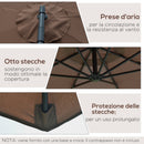 Ombrellone Decentrato da Giardino Ø300x250 cm con Base a Croce e Manovella in Acciaio e Poliestere Caffè  
