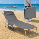 Lettino Pieghevole da Spiaggia Schienale Reclinabile 4 Posizioni con Parasole in Tessuto Oxford Grigio     