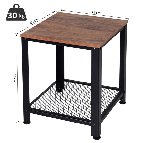 sconto Table Basse 2 Etagères 45x45x55 cm en Bois et Acier Noir