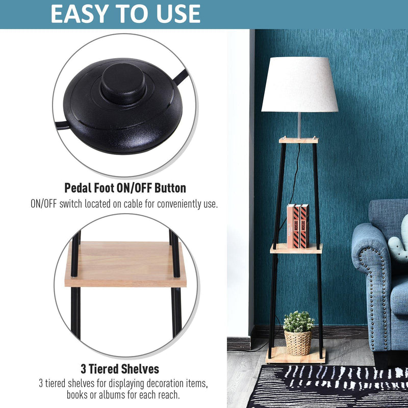 Lampada da Terra in Tessuto con 3 Ripiani 40x40x160 cm  Beige