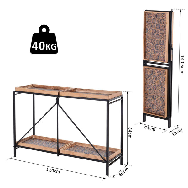 sconto Console Fixe 2 Etagères avec Plateaux 120x40x84 cm en Métal Noir