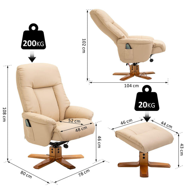 acquista Fauteuil inclinable Relax avec repose-pieds en similicuir beige