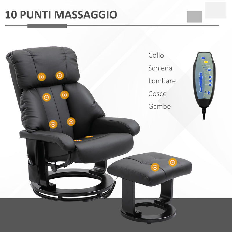 Poltrona Relax Reclinabile con Poggiapiedi in Similpelle  Nera