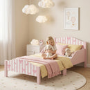 Letto Montessori per Bambini 3-6 Anni 146x76,5x54,5 cm con Sponde Anti-Caduta a Forma di Fiocco in MDF e Compensato Rosa      