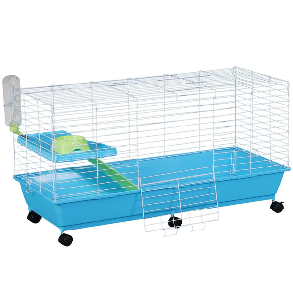 sconto Cage à rongeurs en acier 100x43x53 cm avec roues bleues et blanches